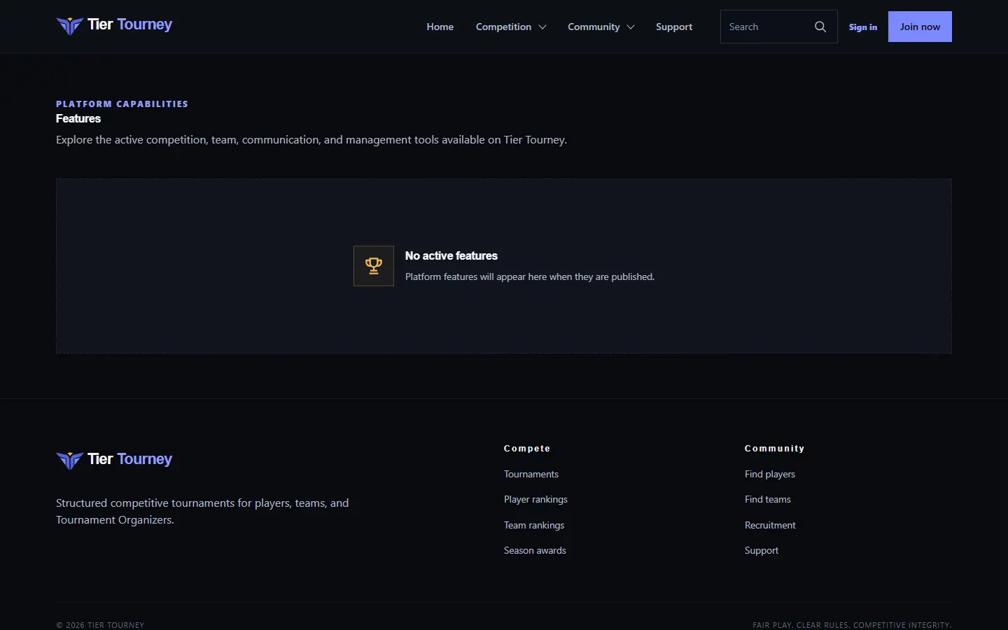Feature catalogue - Tier Tourney screenshot