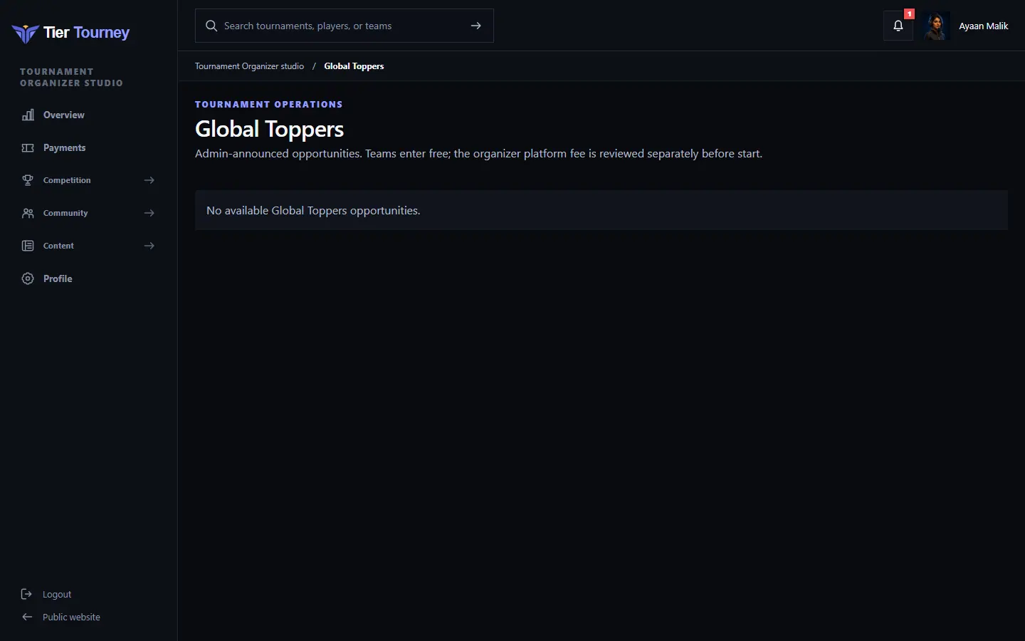 Global Toppers opportunities - Tier Tourney screenshot