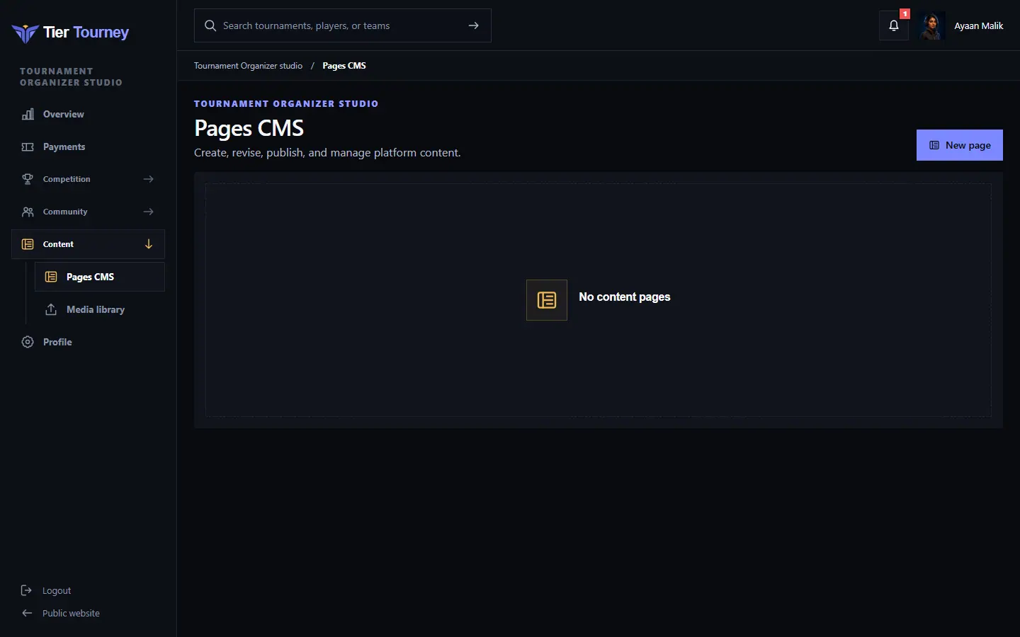 Pages CMS - Tier Tourney screenshot