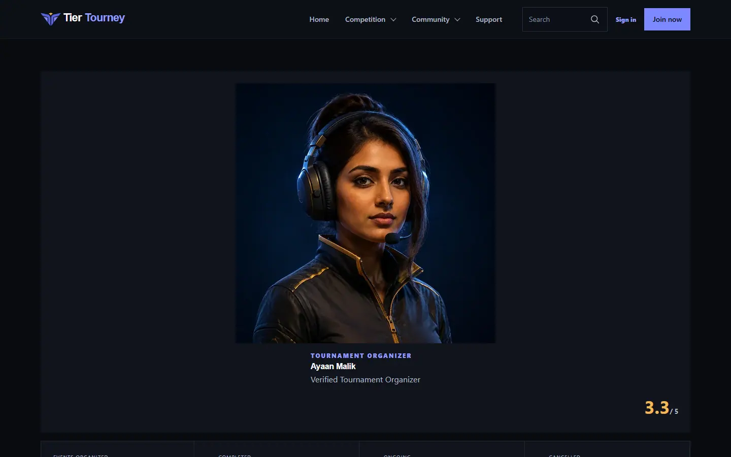 Tournament Organizer profile - Tier Tourney screenshot