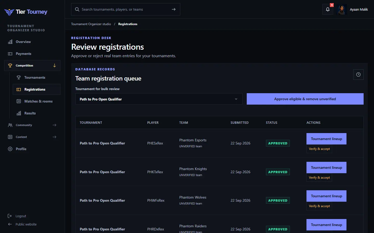 Registration review - Tier Tourney screenshot