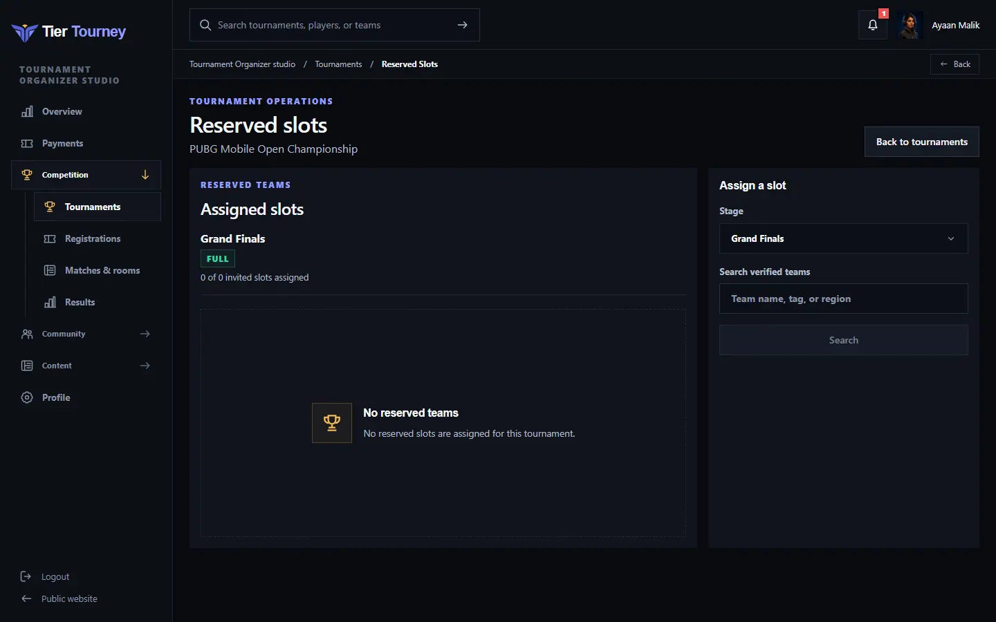 Reserved slots - Tier Tourney screenshot