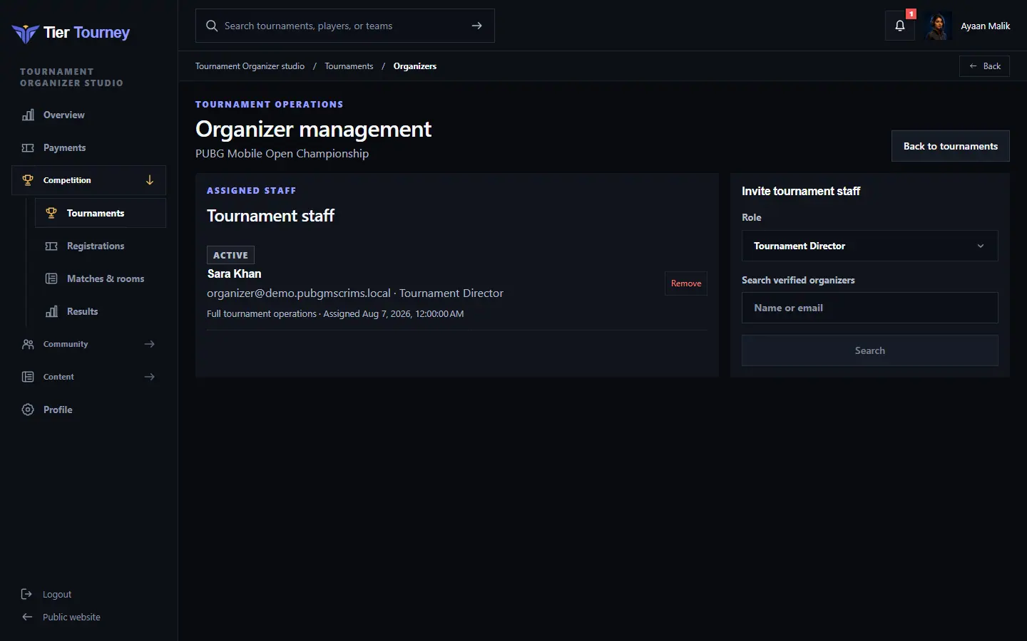Organizer management - Tier Tourney screenshot