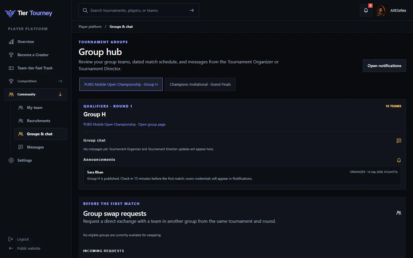 Group hub - Tier Tourney screenshot