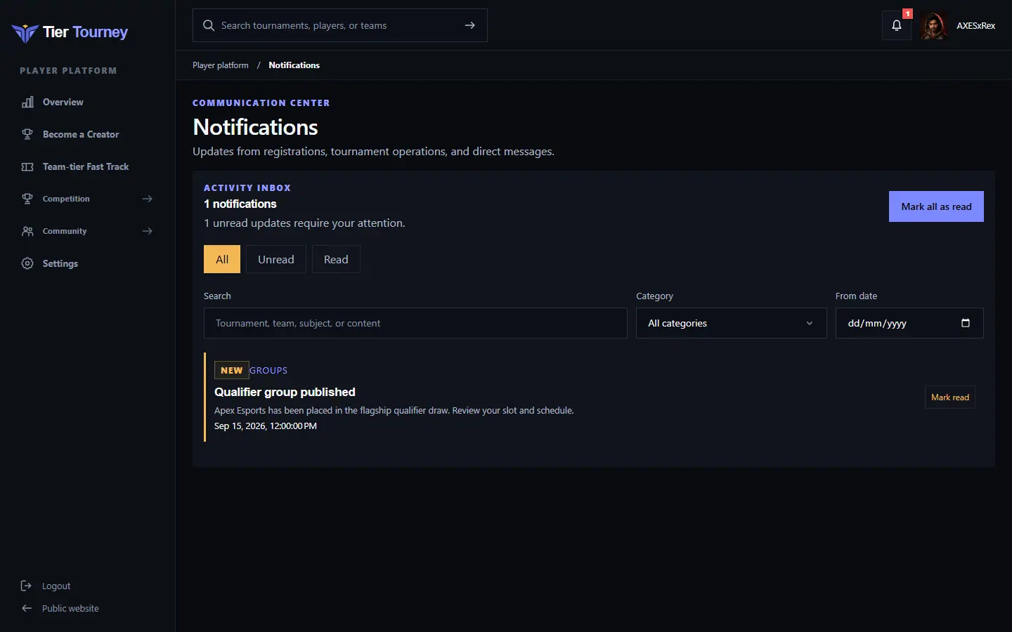 Notifications - Tier Tourney screenshot