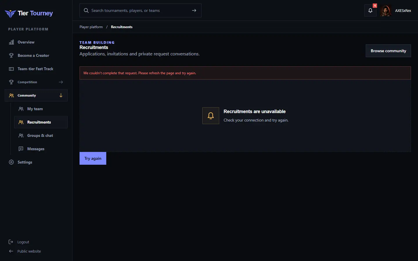 Recruitment requests - Tier Tourney screenshot