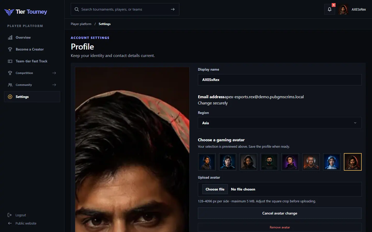 Profile settings - Tier Tourney screenshot