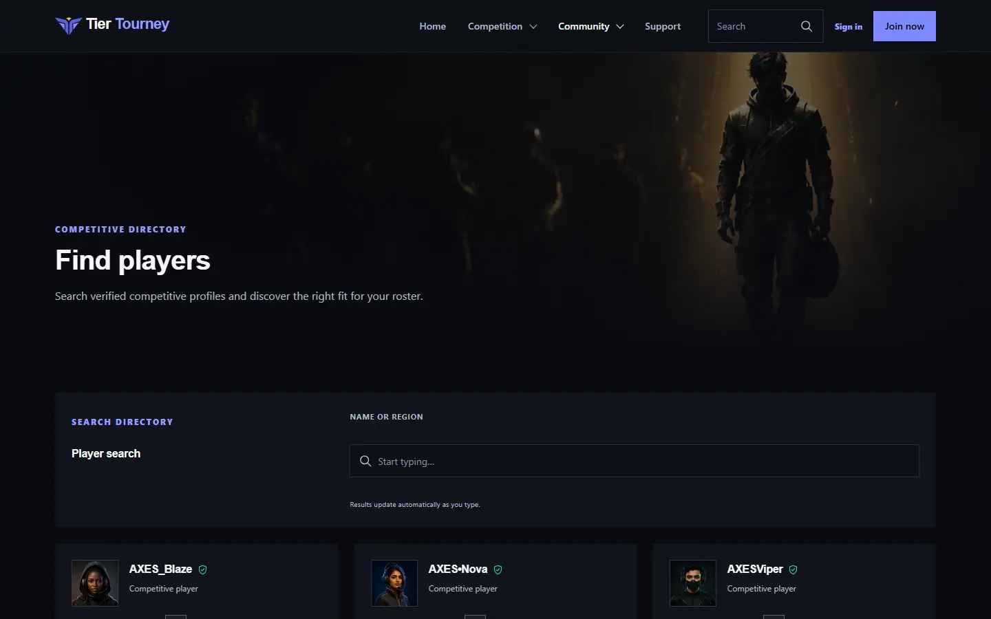 Player directory - Tier Tourney screenshot