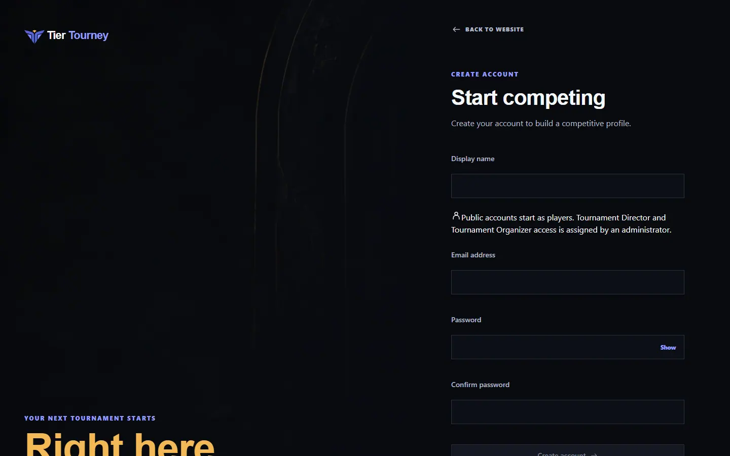 Create your account - Tier Tourney screenshot